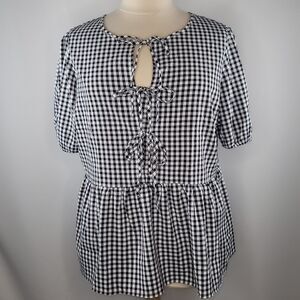 Tamara H Black and White Gingham Peplum Blouse